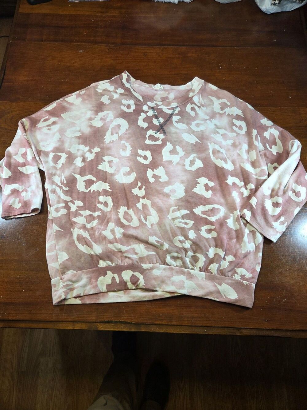 P & Rose Top Womens Large Pink Leopard Animal Print Soft Knit Pullover Made USA